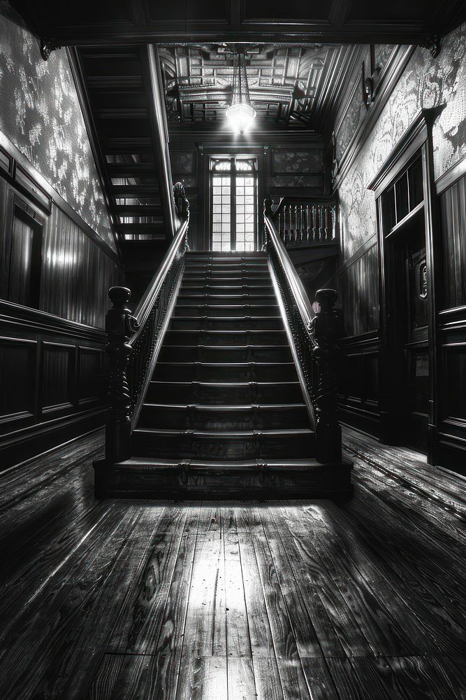 Photography of haunted house architecture staircase building.