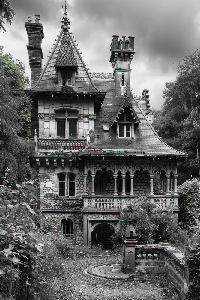 Photography of haunted house architecture building monochrome.