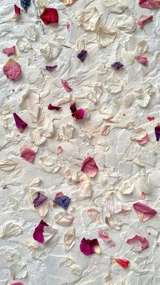 White mulberry paper filled with flower petals textured backgrounds abundance fragility.