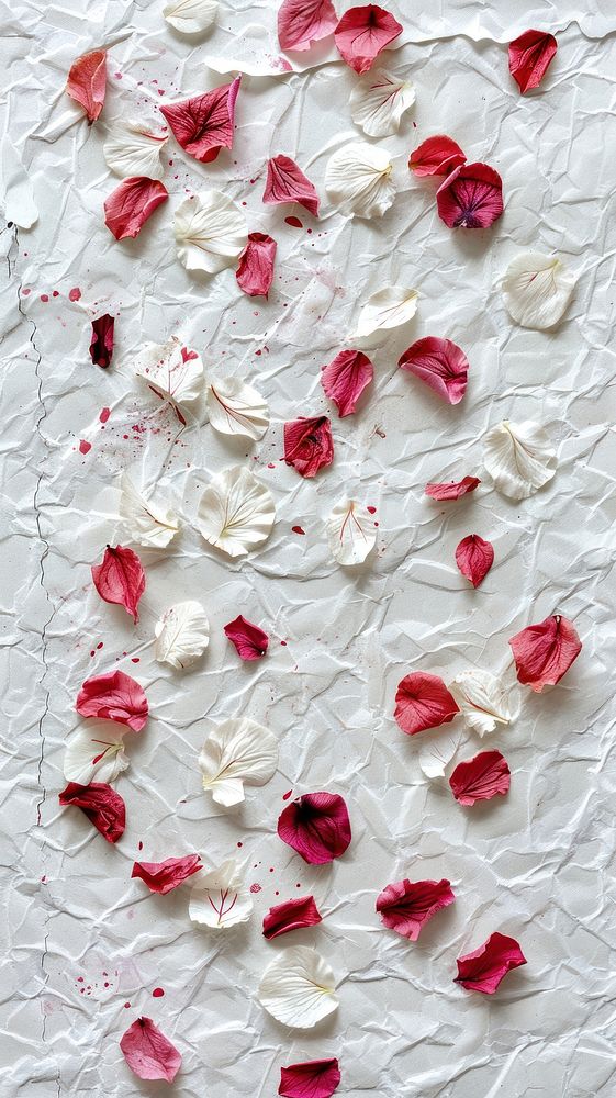 White mulberry paper with flower petals filled textured backgrounds plant fragility.