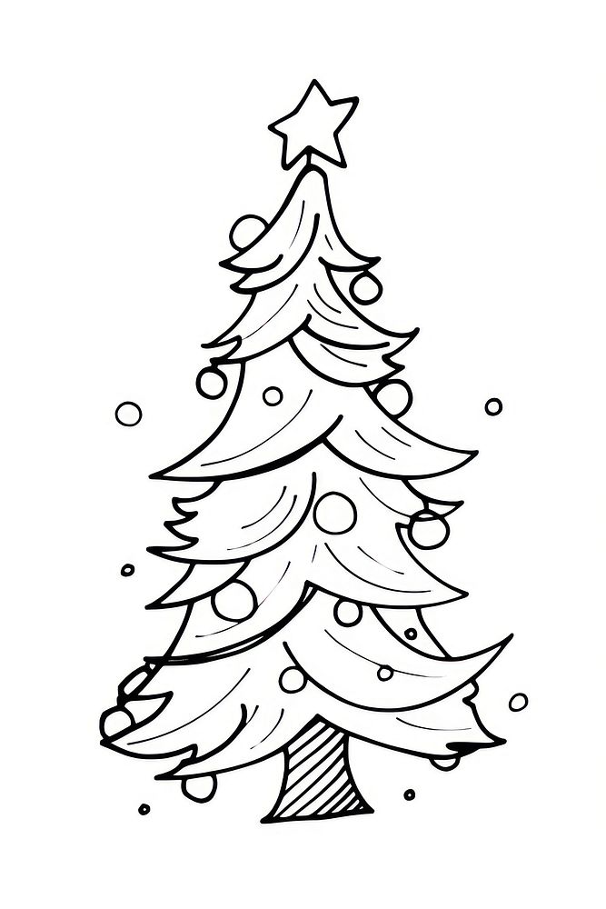 Illustration of a minimal simple festive christmas tree cartoon sketch white.