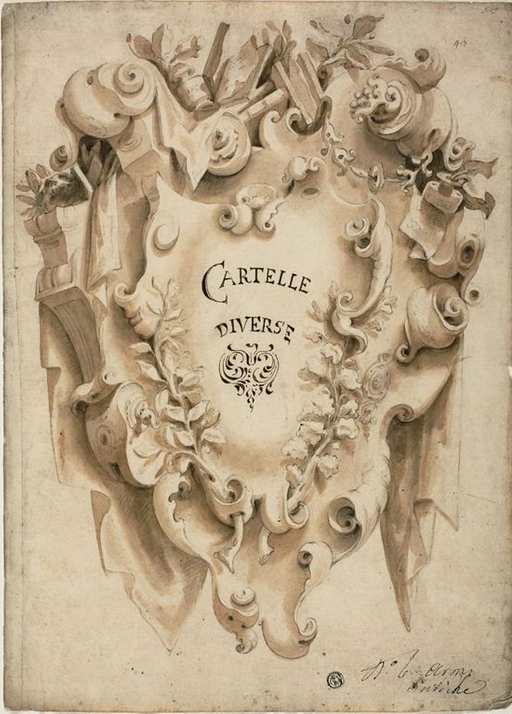 Cartouche Decorated with Foliage, Books by Style of Domenico Piola
