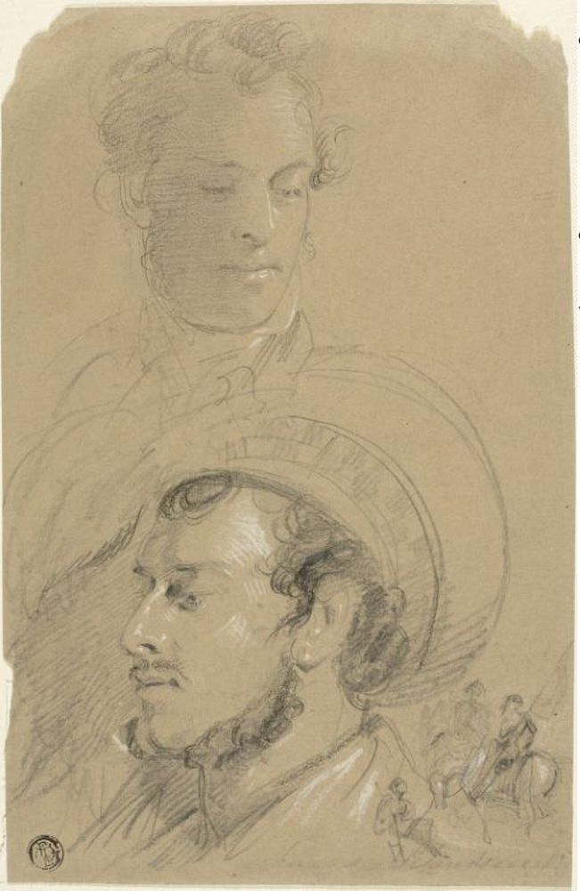 Portrait Sketches of Edwin Henry Landseer and Frederick Leighton, with Horsemen by Edwin Henry Landseer