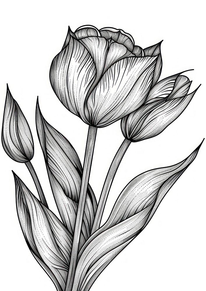 Tulip flower illustrated drawing sketch.