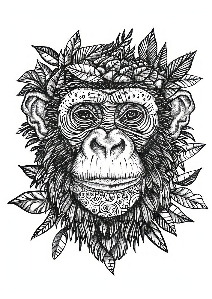 Chimpanzee illustrated wildlife drawing.