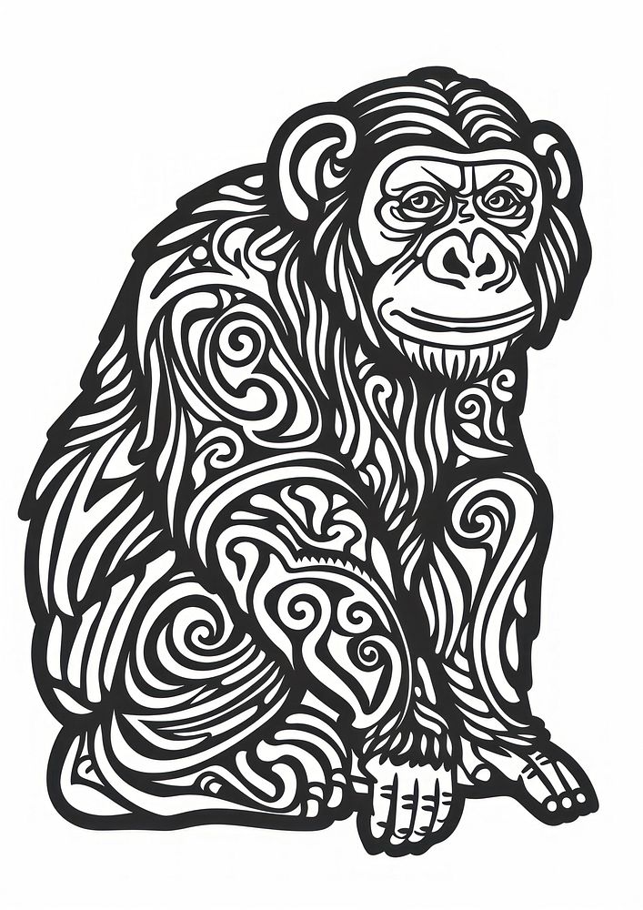 Chimpanzee illustrated wildlife drawing.