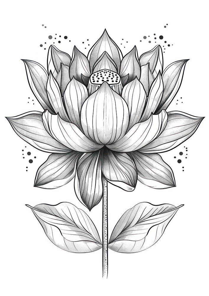 Lotus flower illustrated blossom drawing.