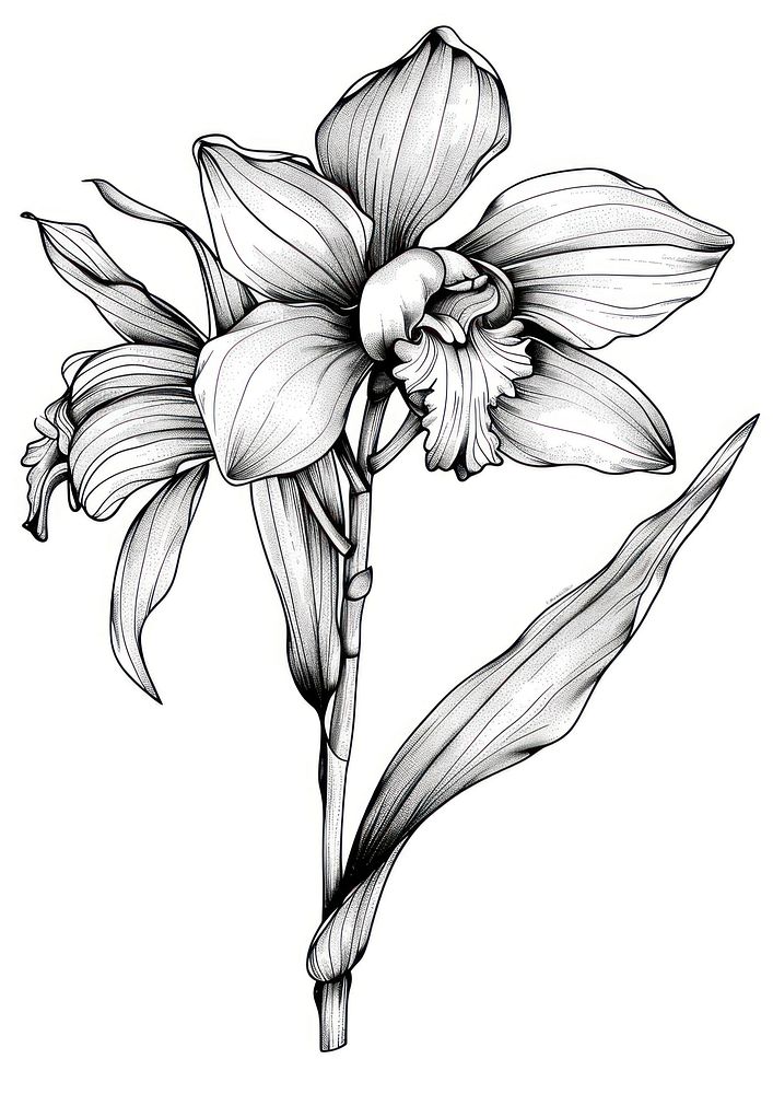 Orchid flower illustrated daffodil drawing.