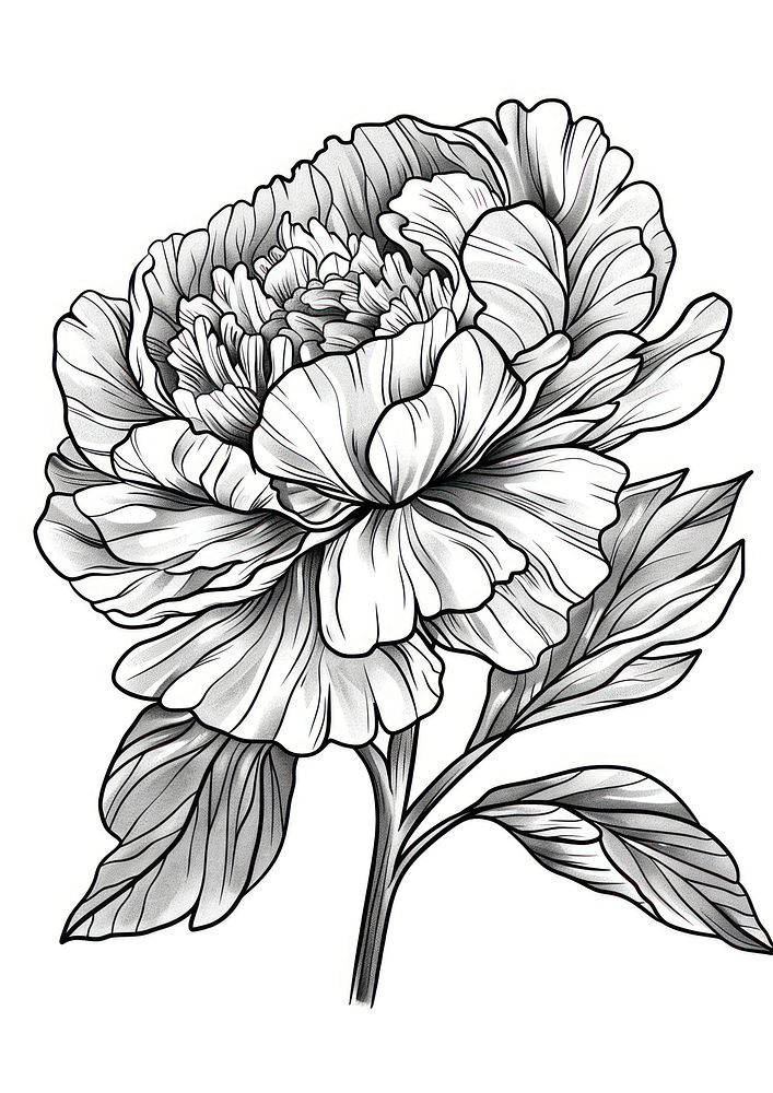 Peony flower illustrated drawing blossom.