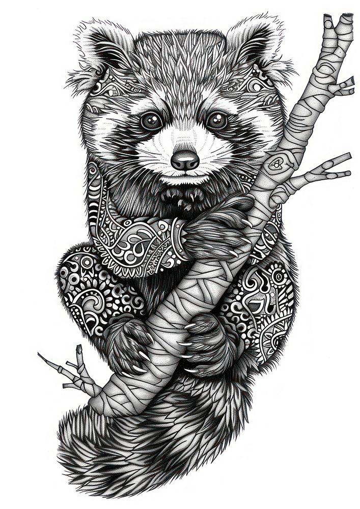 Red panda illustrated drawing raccoon.