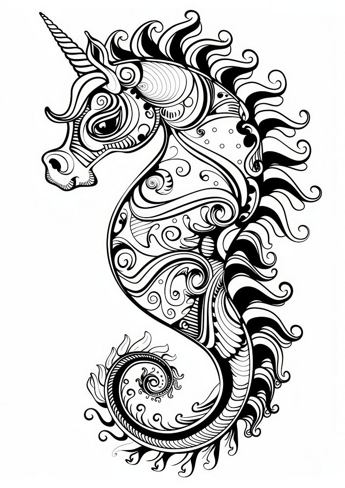 Sea horse illustrated graphics drawing.