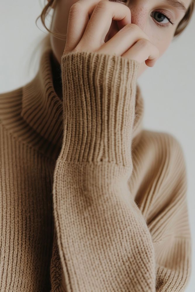 Model clothing knitwear apparel.