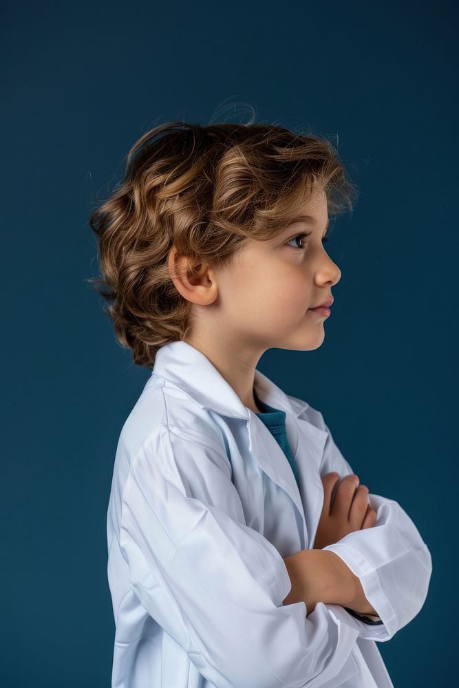 Doctor kid side portrait clothing apparel person.
