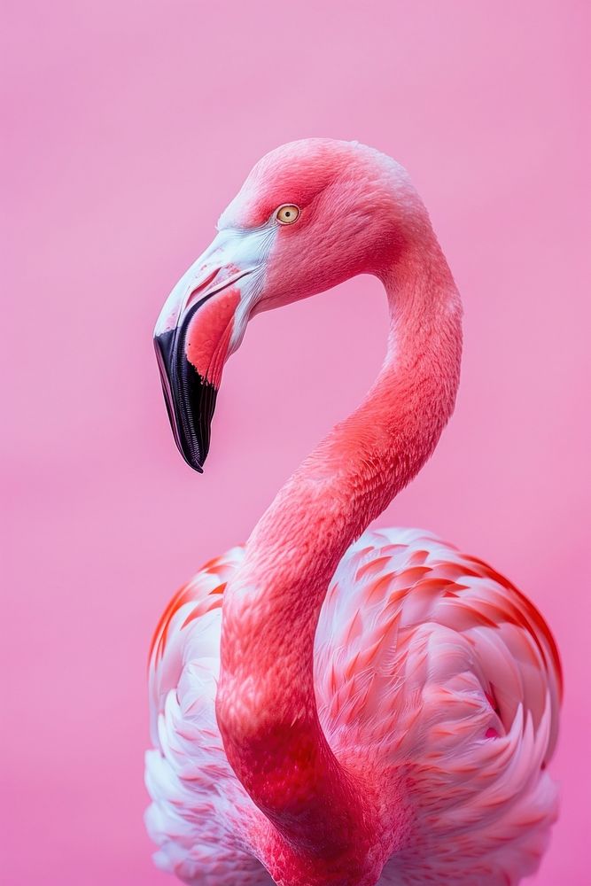Flamingo side portrait animal bird beak.