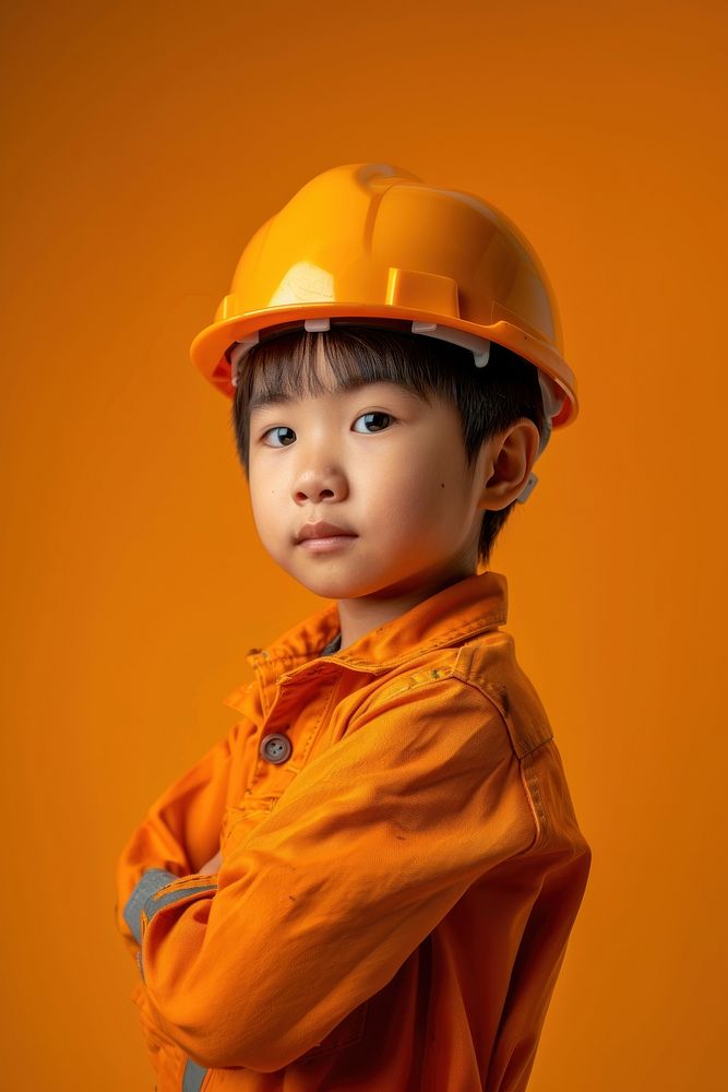 Construction worker side portrait kid clothing apparel.