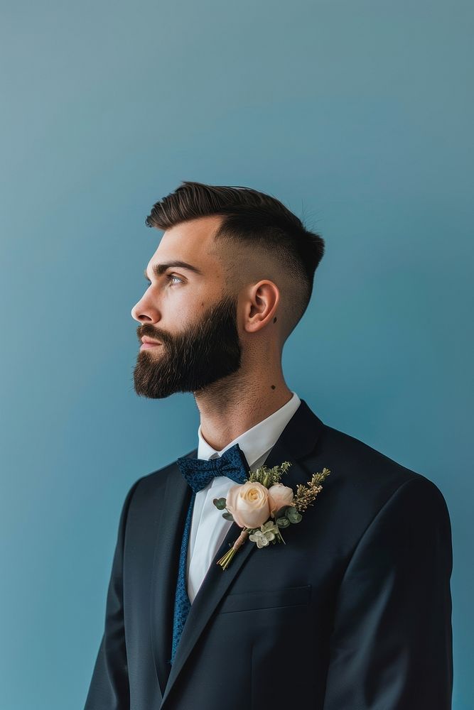 Groom side portrait clothing apparel person.