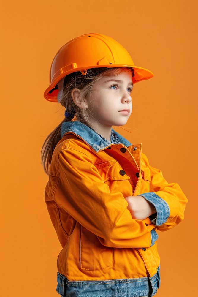 Construction worker side portrait kid clothing apparel.
