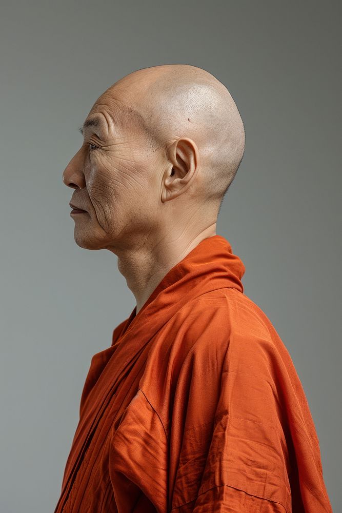 Monk side portrait person human adult.