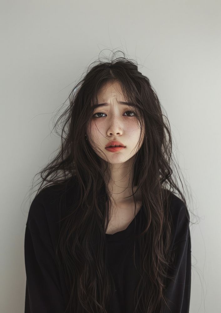 Asian teenage girl crying portrait photo face.