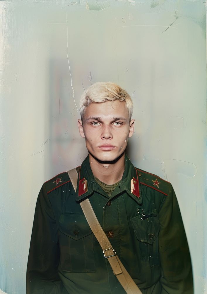 Russian solider blonde hair military.