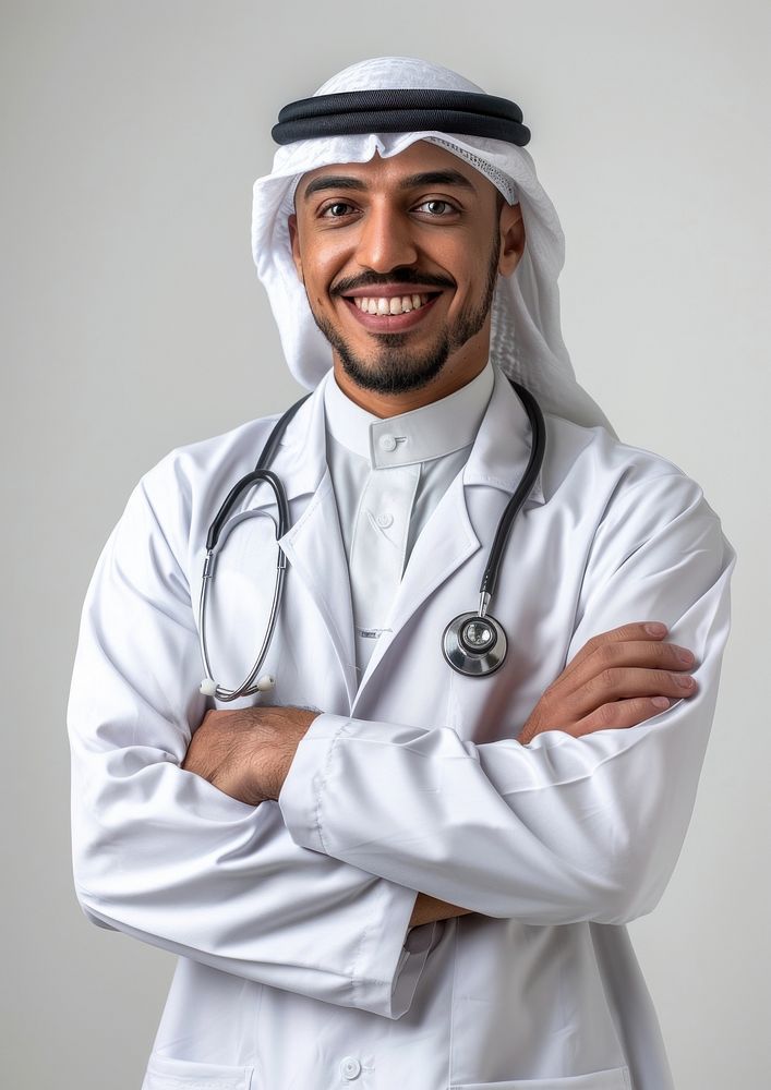 Saudi Arabian doctor smile person adult human.