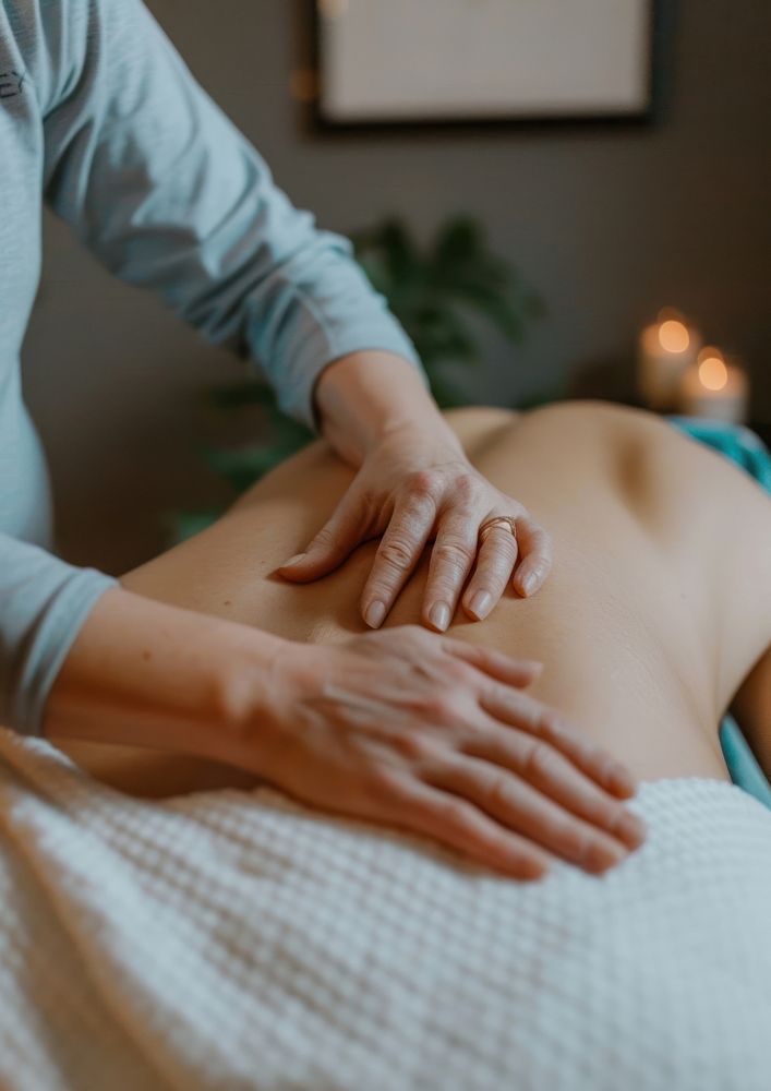 Woman messaging spa massage patient.