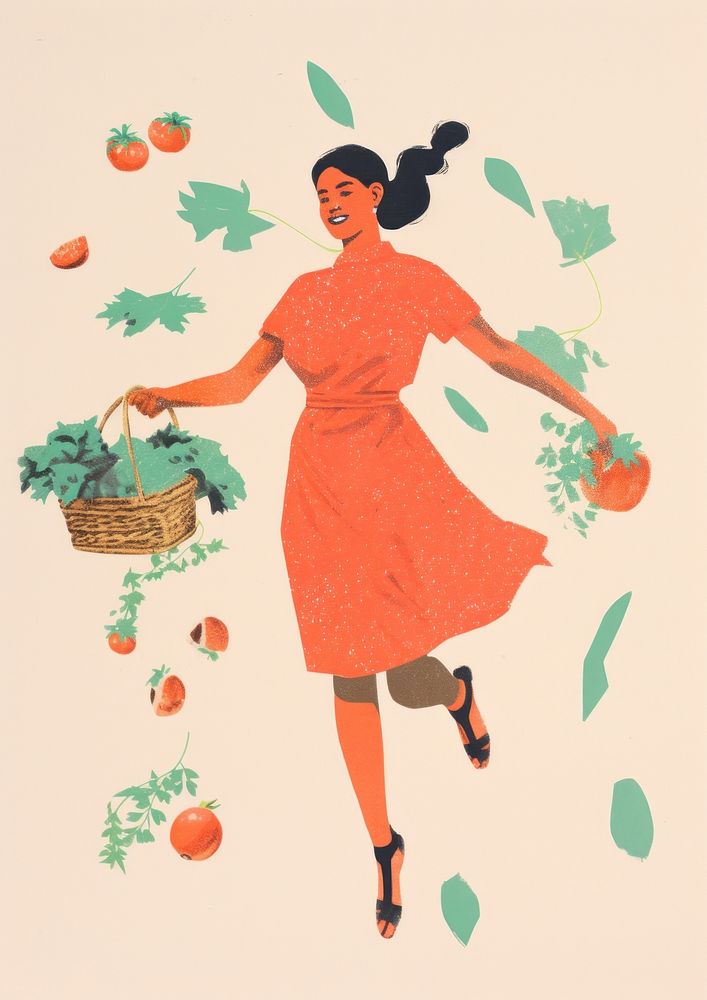 Woman holding a basket vegetables painting adult plant.