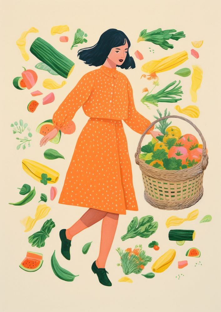 Woman holding a basket vegetables adult food harvesting.