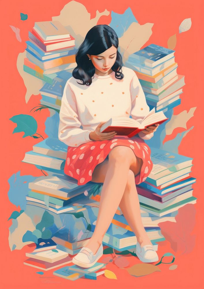 Woman reading a book publication painting art.