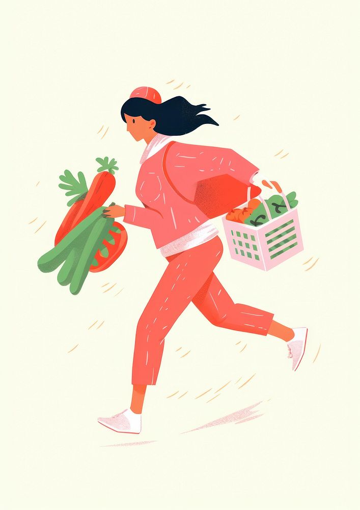 Woman holding a basket vegetables exercising carrying activity.