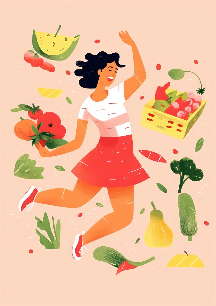 Woman holding a basket vegetables plant food exercising.