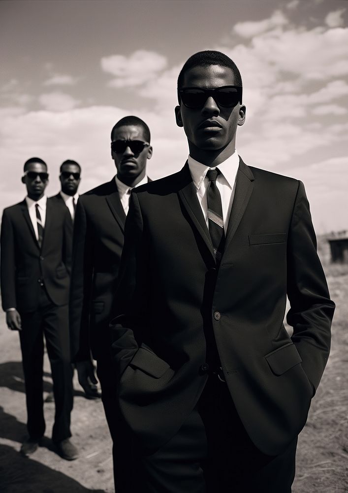 Four man wearing black suit and black sunglasses photography accessories accessory.
