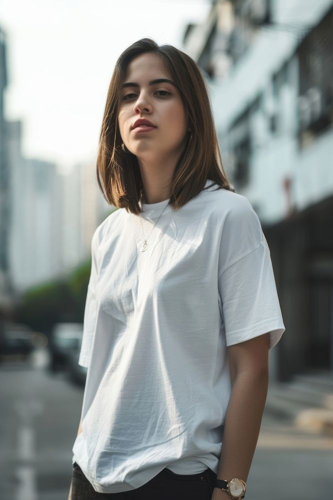 Female model t-shirt sleeve blouse.