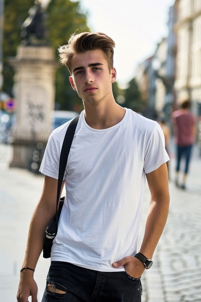 Male model t-shirt white individuality.