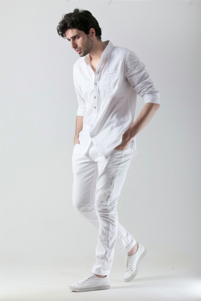 Male model footwear sleeve shirt.