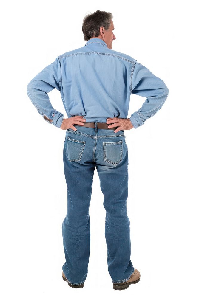 Man standing sleeve jeans denim.