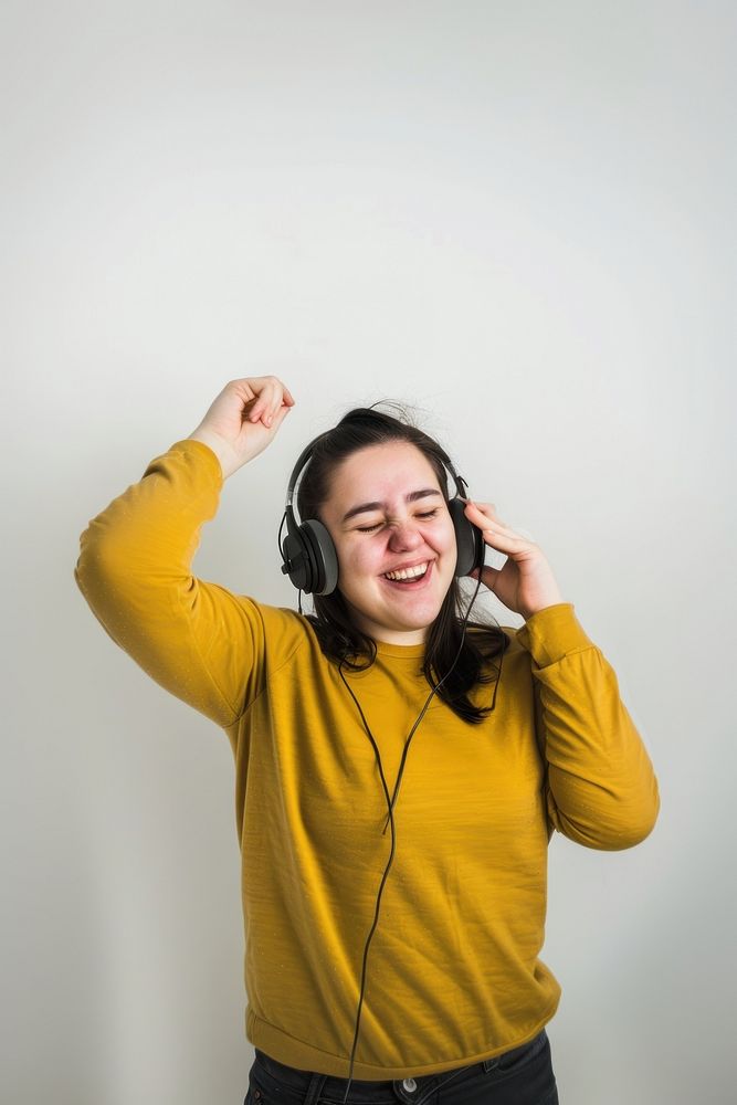 Woman listening to music headphones portrait headset.