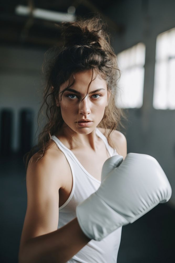 Woman practicing boxing adult white determination.