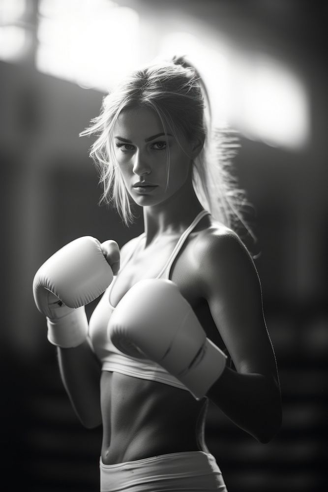 Woman practicing boxing sports adult white.