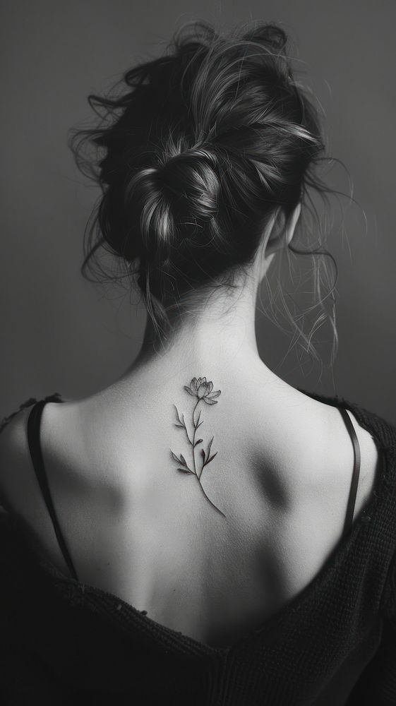 Flower tattoo back adult woman.