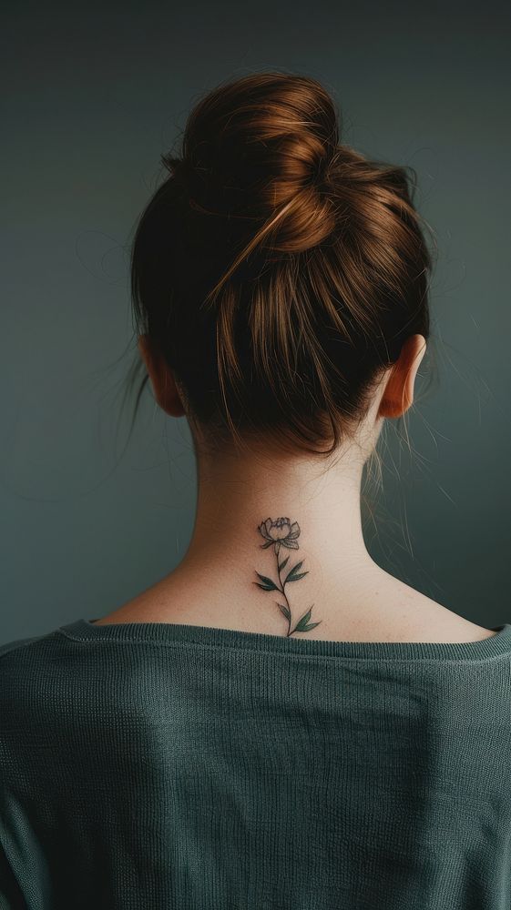 Flower tattoo adult woman back.