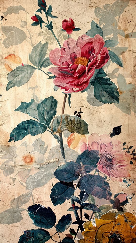 Vintage wallpaper painting graphics geranium.