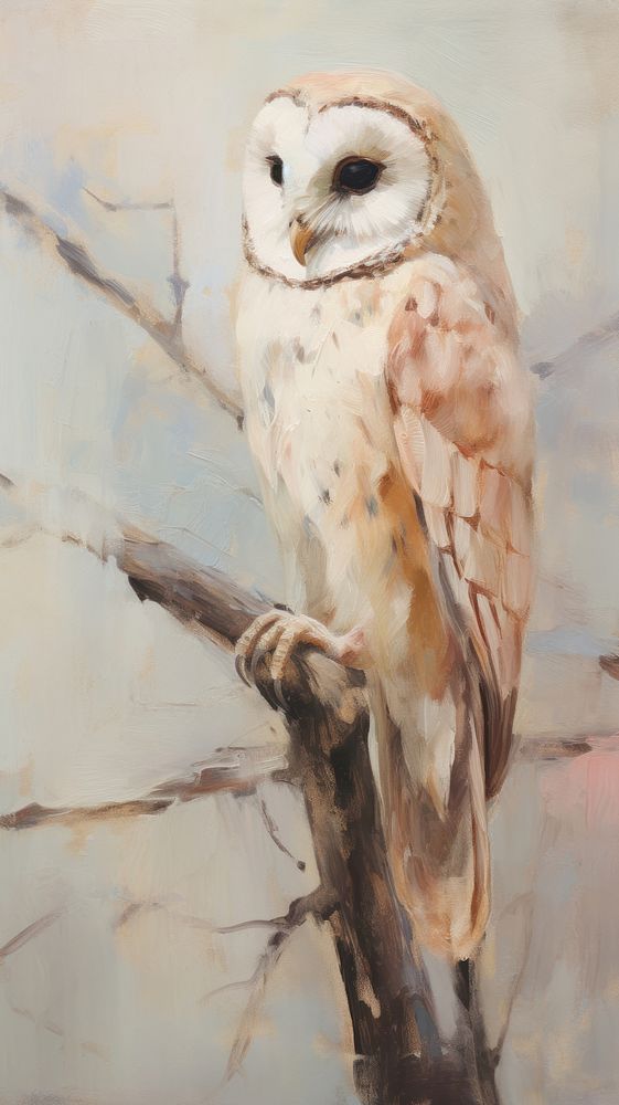 Close up on pale pastel tones owls painting animal bird.