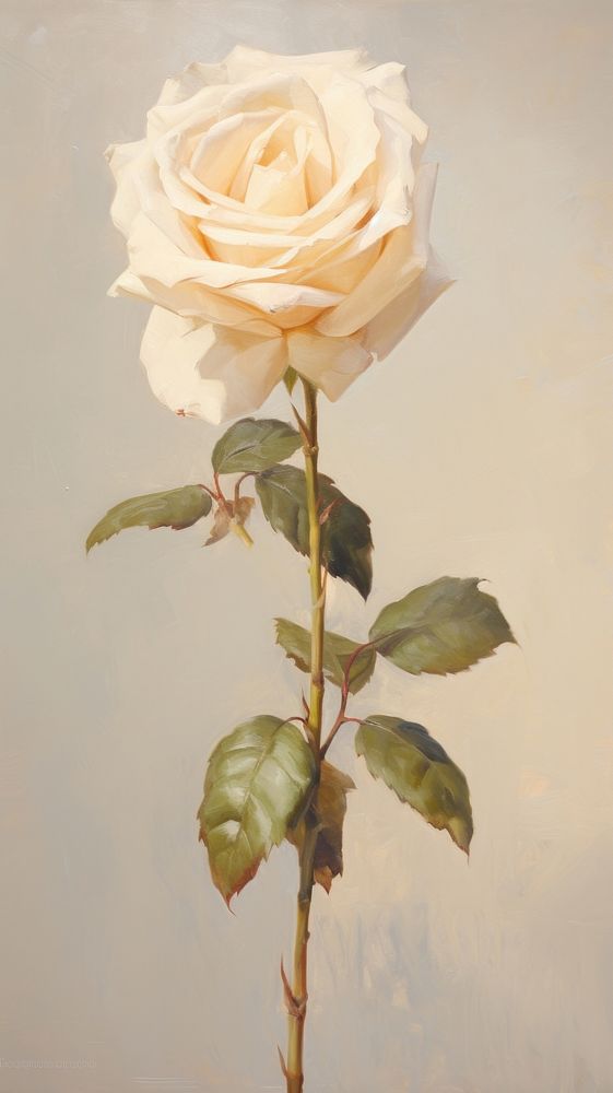 Close up on pale dried white rose flower painting blossom plant.