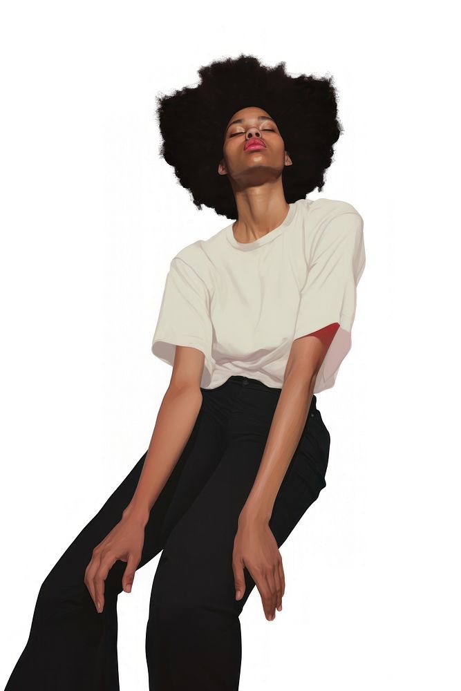 A black woman uin relax pose portrait fashion sleeve.