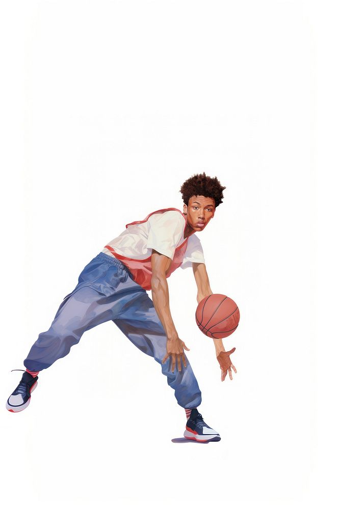 Boy playing basketball sports white background exercising.