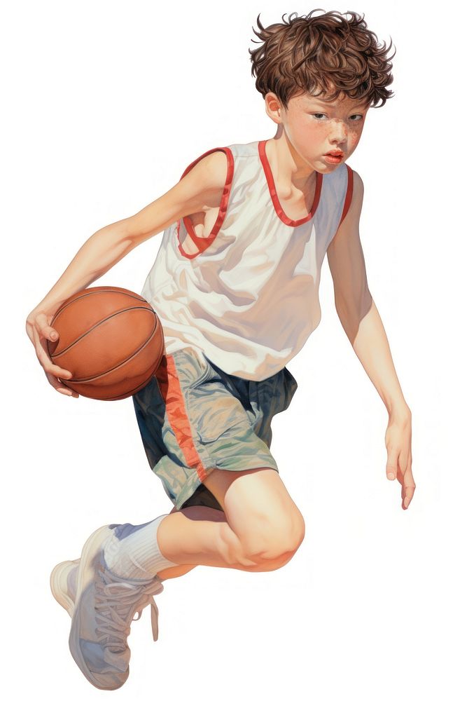 Boy playing basketball sports white background competition.