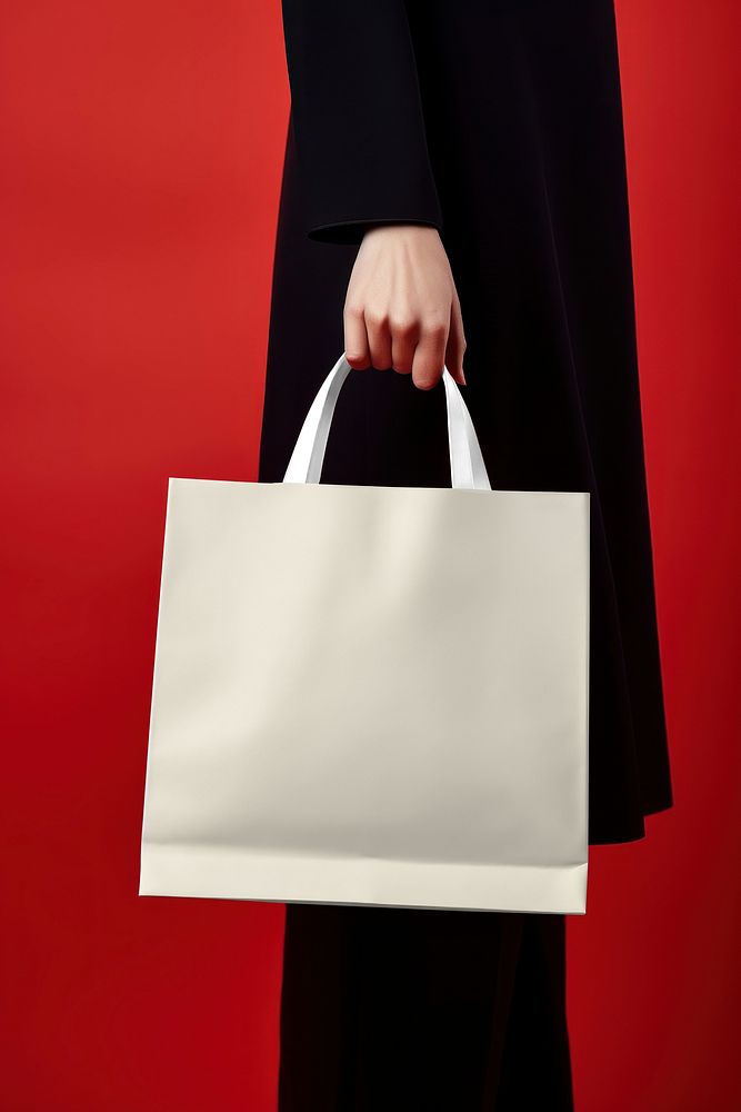 Woman holding beige paper shopping bag