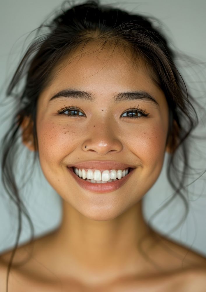 Beautiful Asian woman face dimples person.