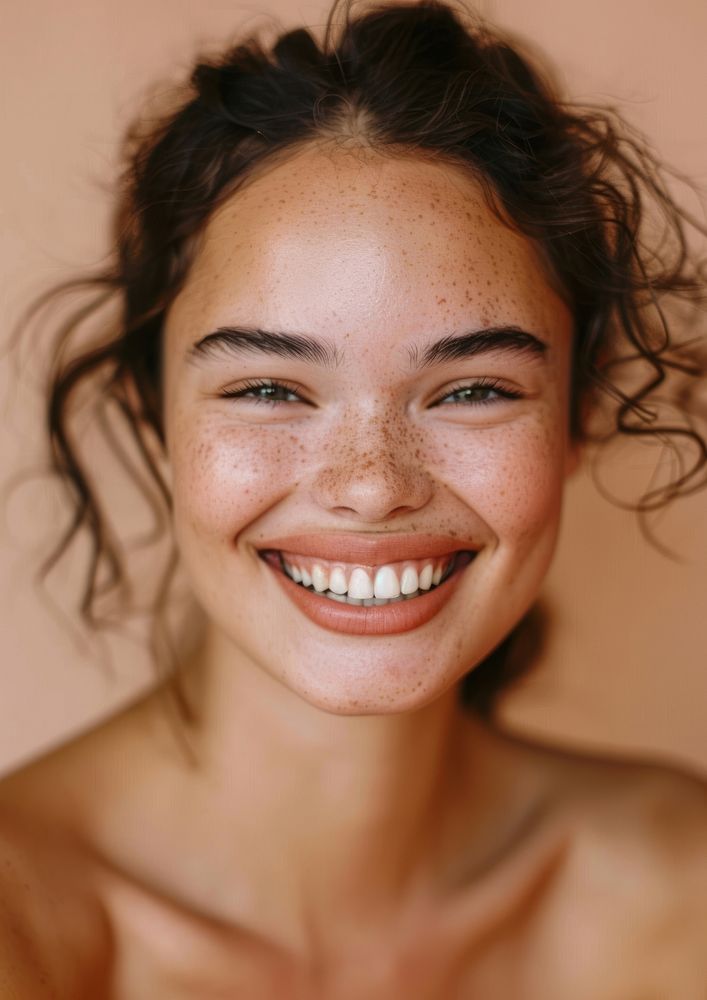 Beautiful woman smiling with white teeth face dimples person.